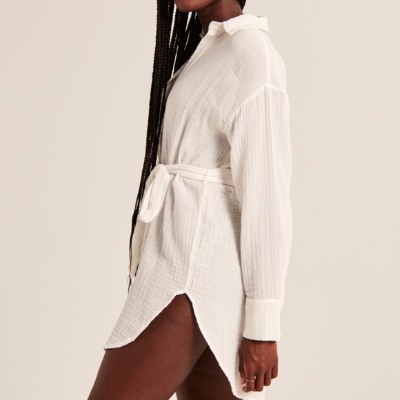 Abercrombie & Fitch - Long-Sleeve Oversized Tie-Front Gauzy Shirt - Size M - Picture 5 of 5